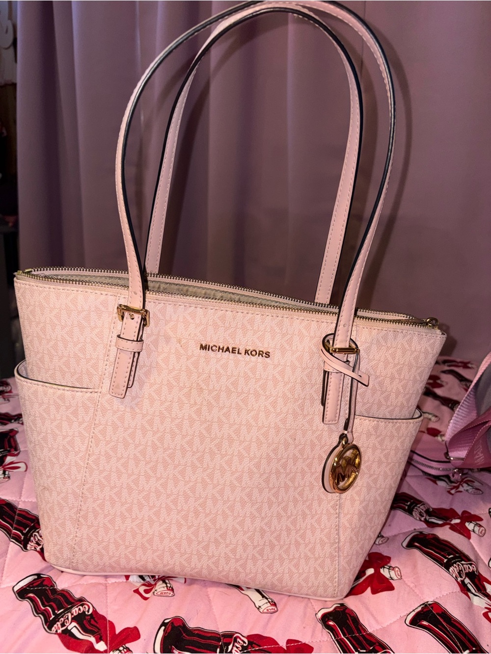 Michael Kors Light Pink Logo Tote with Gold Hardware